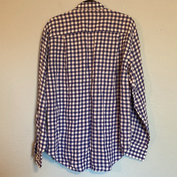 J. McLaughlin Mens Size L Blue White Check Gingham Plaid Button Up Linen Shirt - Picture 9 of 13